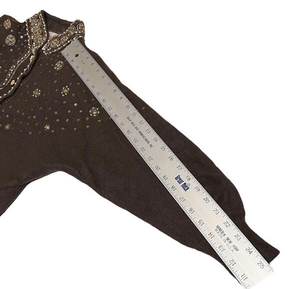 Vintage Vango Cardigan S Brown‎ Angora Beaded Embellished Mock Neck 70s Coquette - Picture 10 of 13